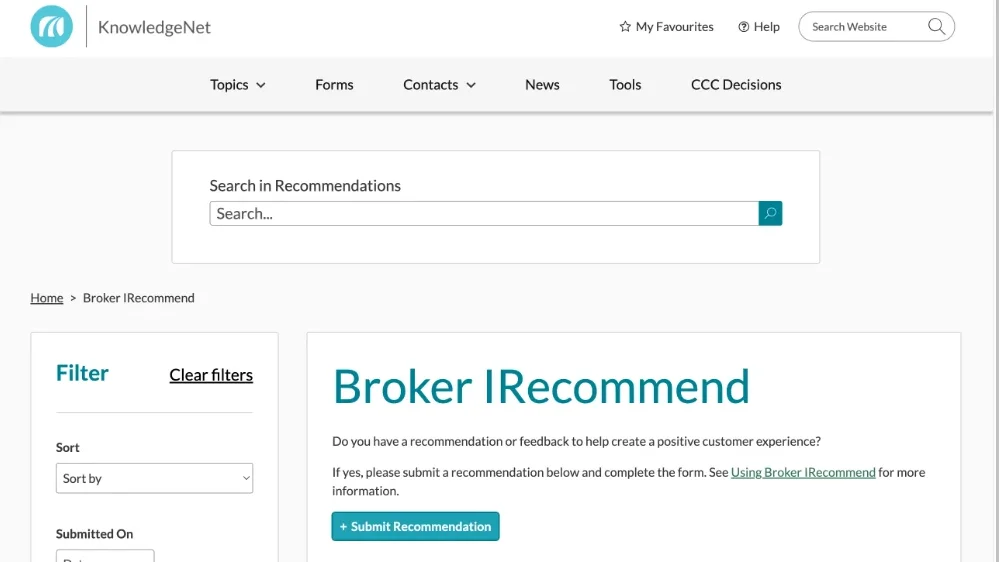 Screenshot of MPI Broker Irecommend archive page and feedback form trigger.