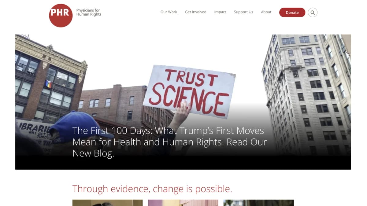 Screenshot of Physicians for Human Rights home page.