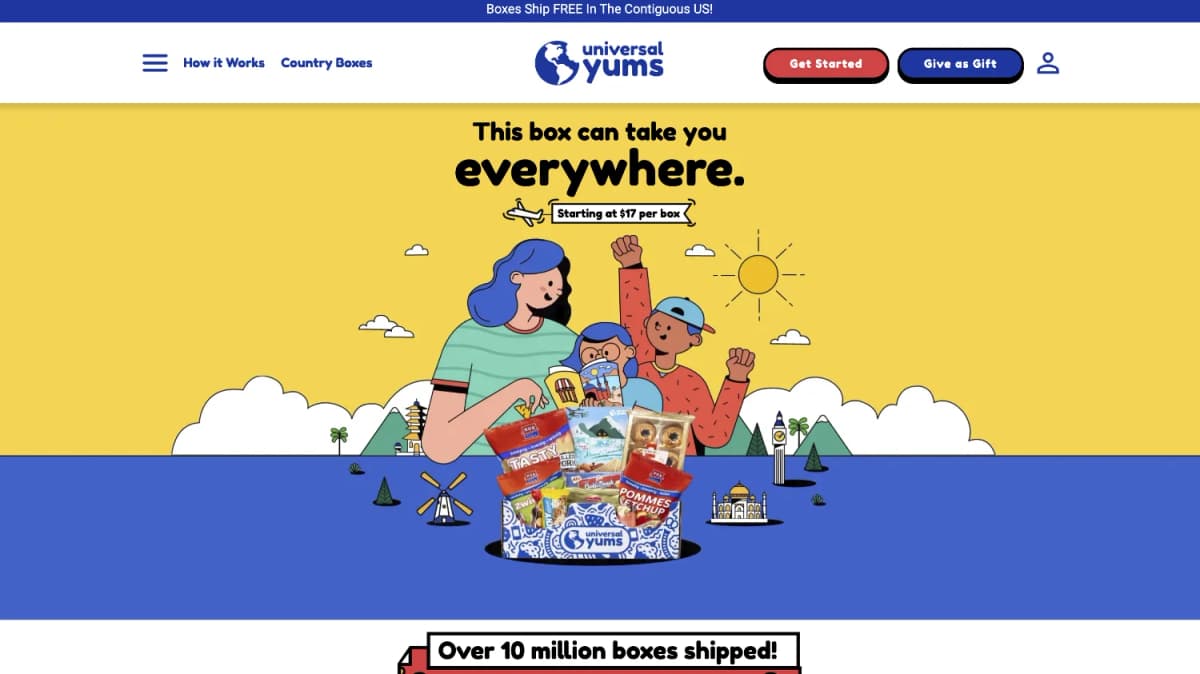 Screenshot of universalyums.com home page